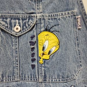 Warner Brothers Vintage Tweety Bird Overalls Denim Pants Looney Tunes Medium
